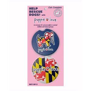 Puppie Love Maryland Flag Car Coasters (set of 2) NEW Fast Ship